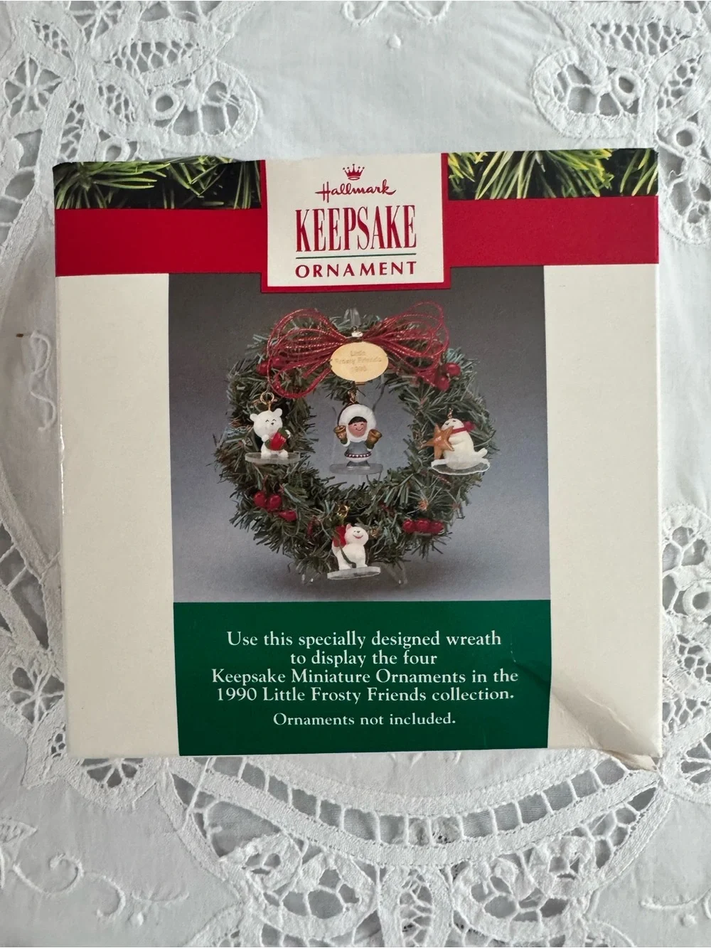 Vintage Hallmark Little Frosty Friends 1990 Green Holiday Wreath Ornament